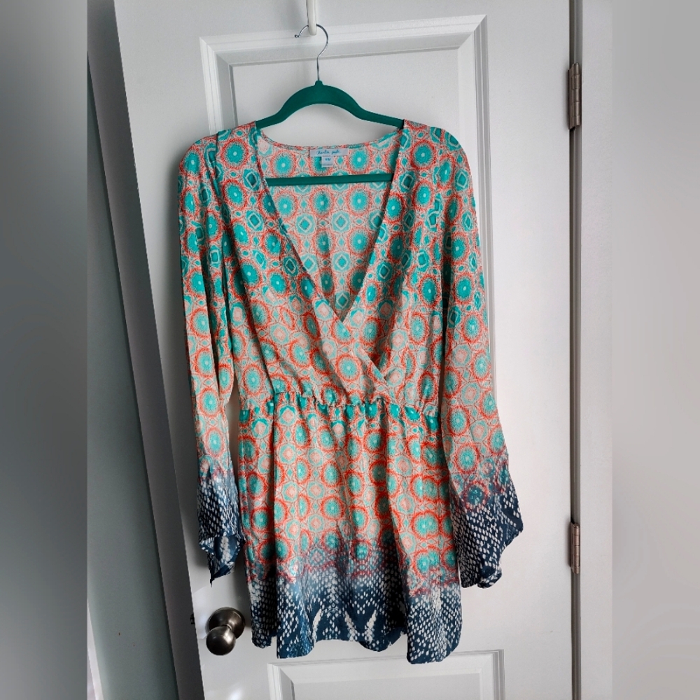 Charlie Jade, size medium, turquoise and blood orange maxi dress